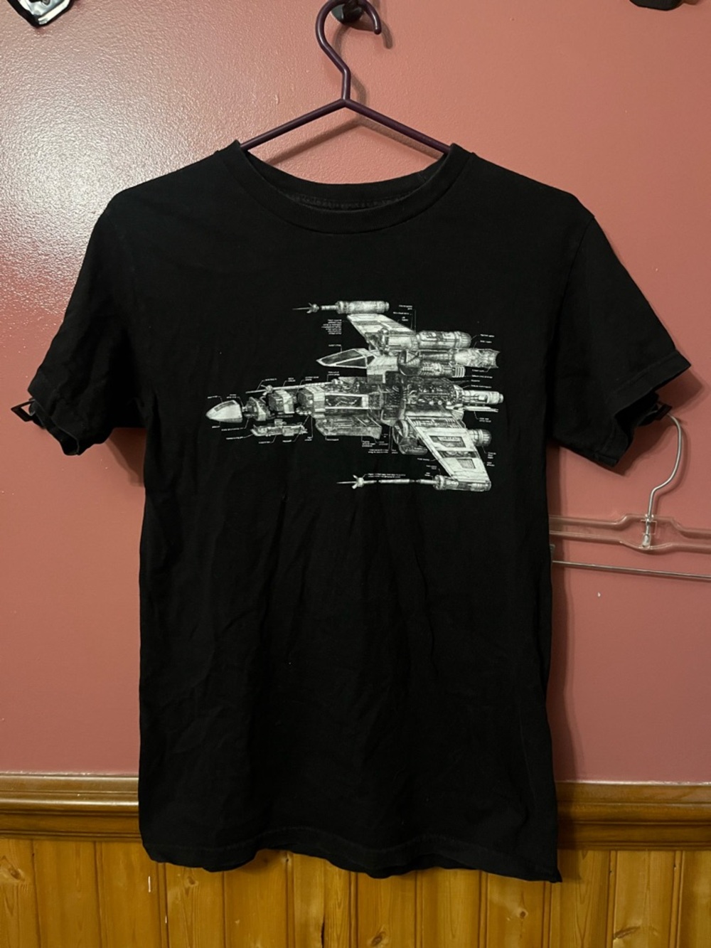 Star Wars Black Short Sleeve Tee with White Ship Blueprint